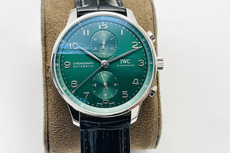 IWC Portuguese Chrono IW3716 ZF 1:1 Best Edition Green Dial on Black Leather A69355