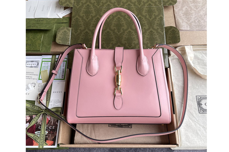 Gucci 649016 GG Jackie 1961 Medium Tote Bag in Pink Leather