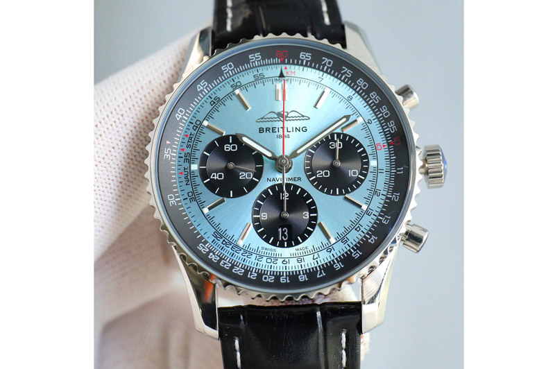 Breitling Navitimer B01 43mm SS B50 Best Edition Ice Blue Dial Black Subdial On Brown Leather Strap A7750