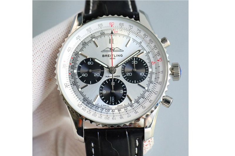 Breitling Navitimer B01 43mm SS B50 Best Edition White Dial Black Subdial On Black Leather Strap A7750