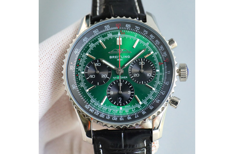 Breitling Navitimer B01 43mm SS B50 Best Edition Green Dial Black Subdial On Black Leather Strap A7750
