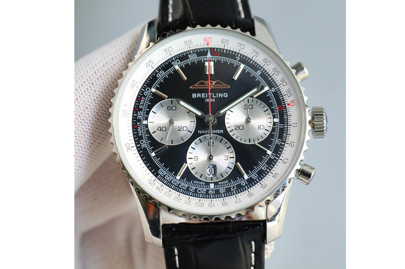 Breitling Navitimer B01 43mm SS B50 Best Edition Black Dial White Subdial On Black Leather Strap A7750