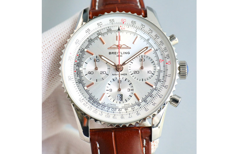 Breitling Navitimer B01 43mm SS B50 Best Edition White Dial White Subdial On Leather Strap A7750