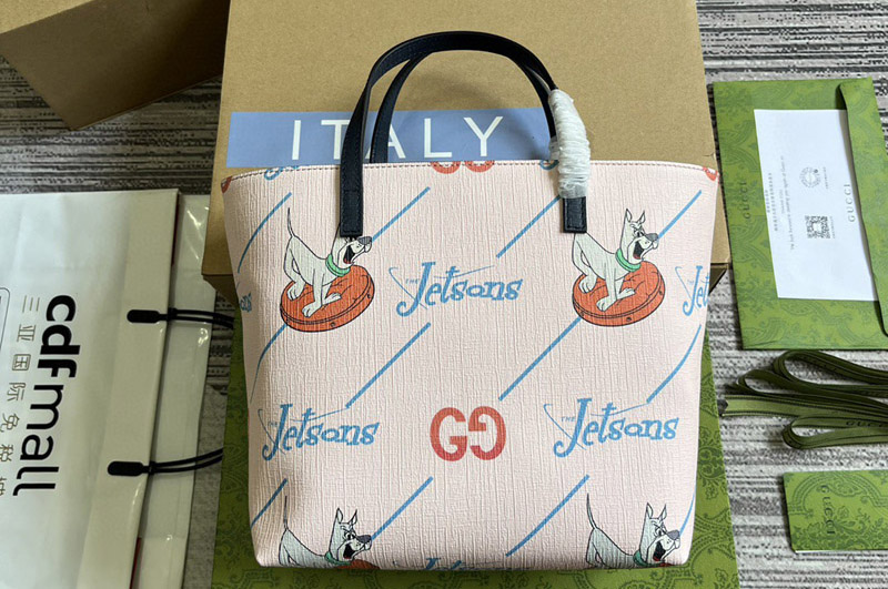 Gucci x The Jetsons 410812 The Jetson's Printed Tote Bag in Light Pink
