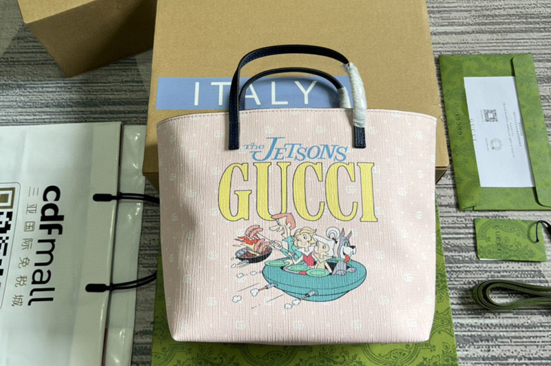 Gucci x The Jetsons 410812 The Jetson's Printed Tote Bag in Light Pink