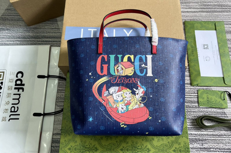 Gucci x The Jetsons 410812 The Jetson's Printed Tote Bag in Blue