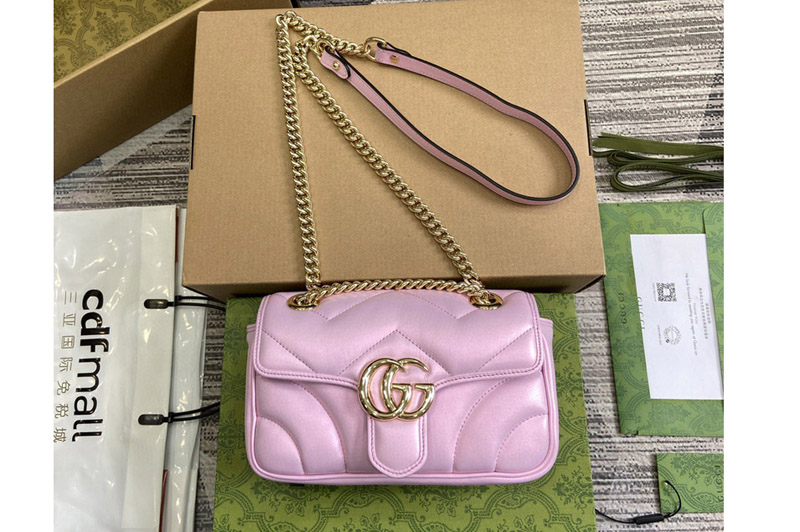 Gucci 446744 GG Marmont Mini shoulder bag in Pink iridescent quilted chevron leather