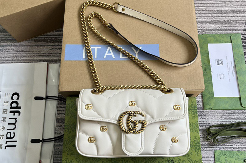 Gucci 446744 GG Marmont Mini shoulder bag in White Leather