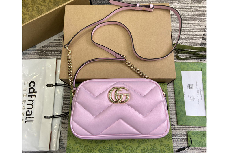 Gucci 447632 GG Marmont Small shoulder bag in Pink iridescent quilted chevron leather