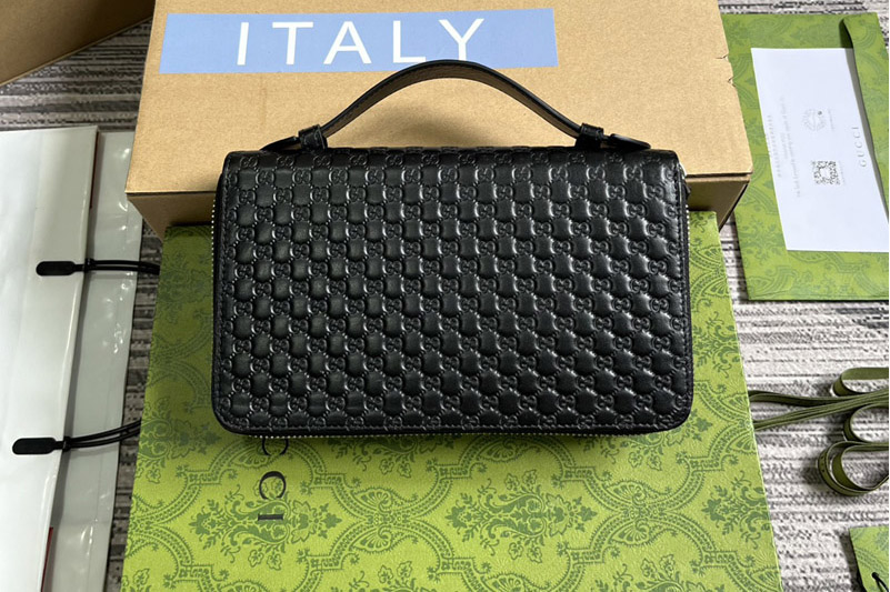 Gucci ‎449246 Travel Case Document Case in Black Microguccissima GG Logo Leather