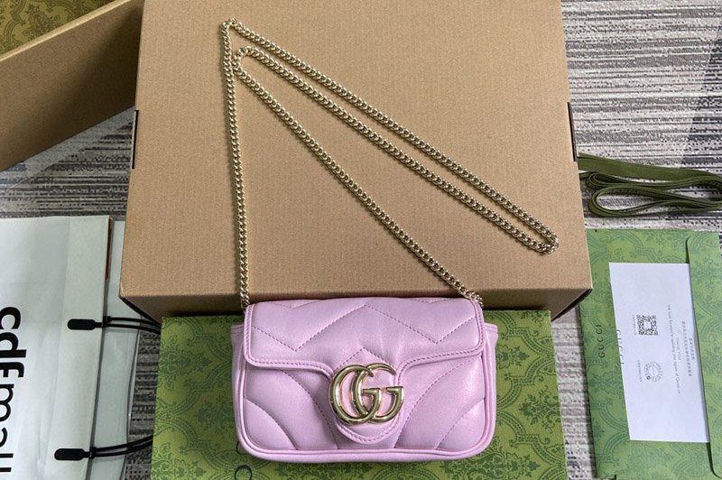 Gucci 476433 GG Marmont super mini bag in Pink iridescent quilted chevron leather