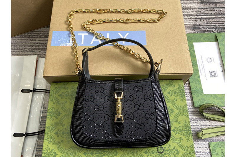 Gucci 675799 Jackie 1961 GG crystal Mini Bag in Black Leather