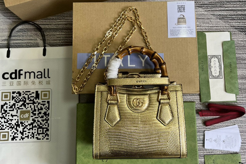 Gucci 675800 Diana lizard Mini Bag in Gold lizard