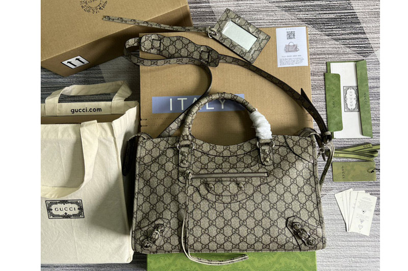 Gucci x Balenciaga 681695 The Hacker Project Medium Neo Classic Bag in Beige and ebony Original GG canvas