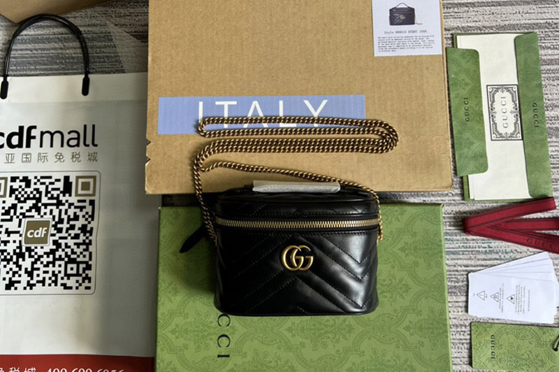 Gucci 699515 GG Marmont Mini top handle Bag in Black matelasse chevron leather