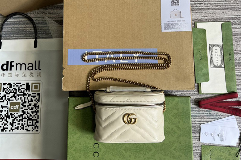Gucci 699515 GG Marmont Mini top handle Bag in White matelasse chevron leather