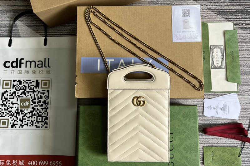 Gucci 699756 GG Marmont top handle mini bag in White matelasse chevron leather
