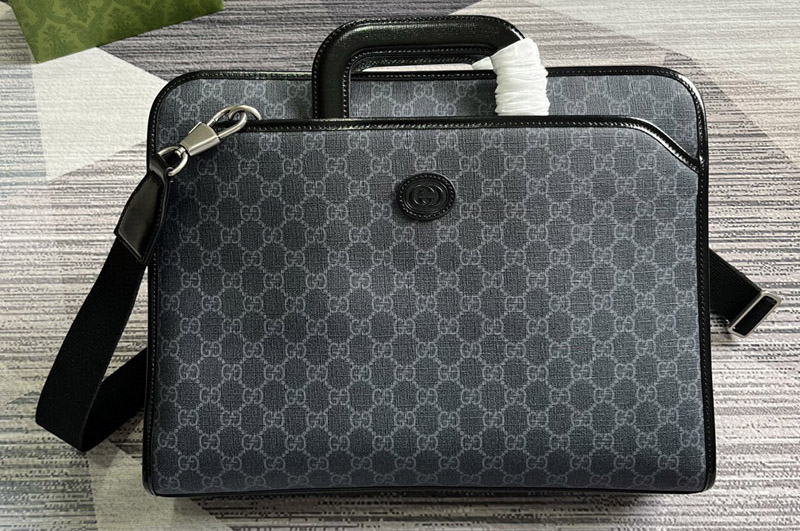 Gucci 700531 briefcase with interlocking G in Black GG Supreme canvas