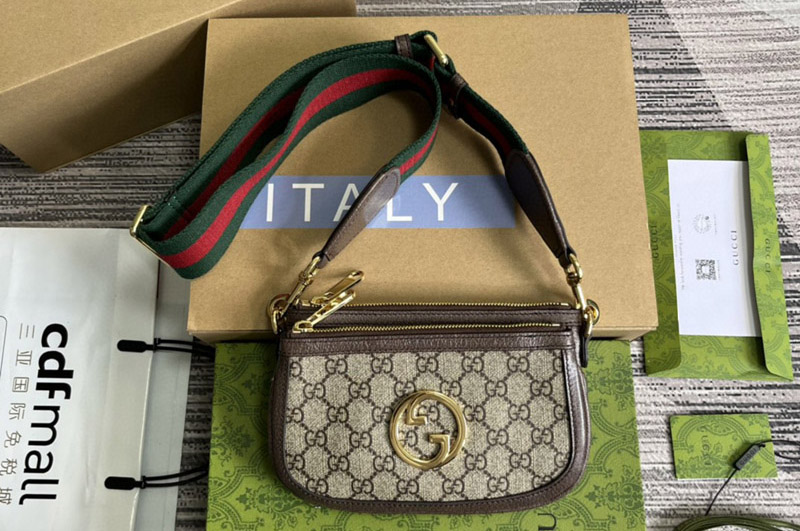Gucci 724599 Blondie GG mini bag in Beige and ebony GG Supreme canvas