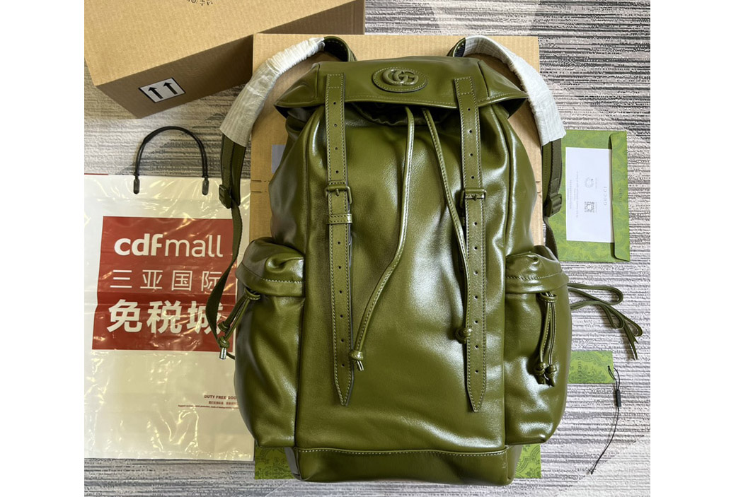 Gucci 725657 Backpack With Tonal Double G in Forest green leather