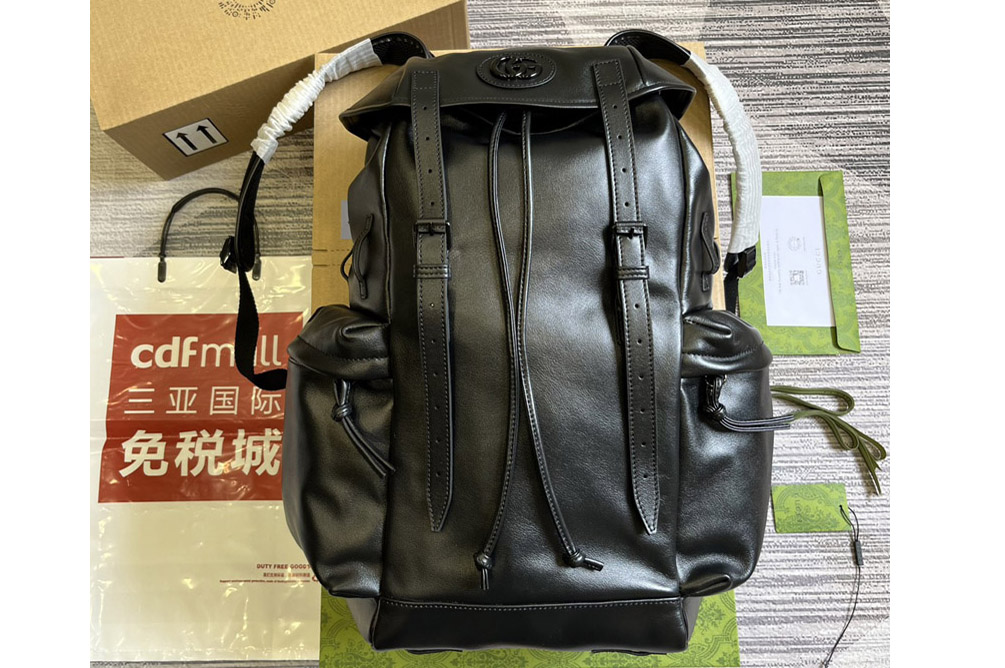 Gucci 725657 Backpack With Tonal Double G in Black leather