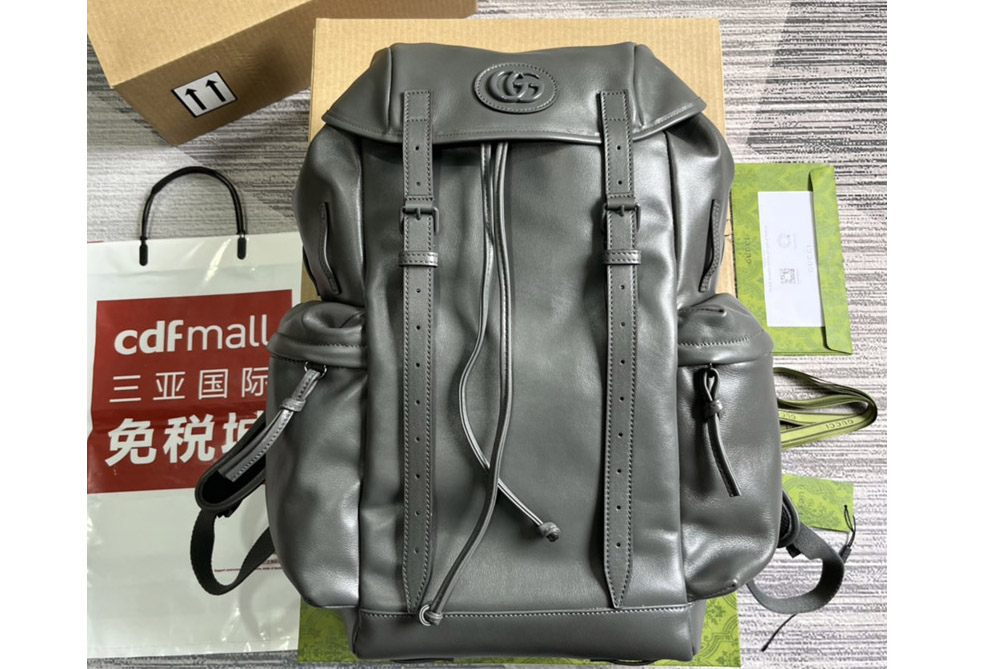Gucci 725657 Backpack With Tonal Double G in Grey leather
