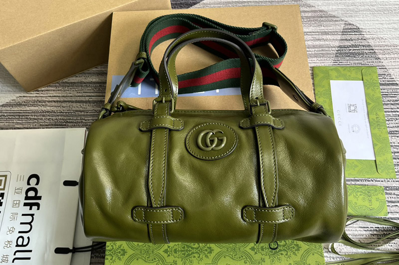 Gucci ‎725701 Small Duffle Bag With Tonal Double G in Forest green leather