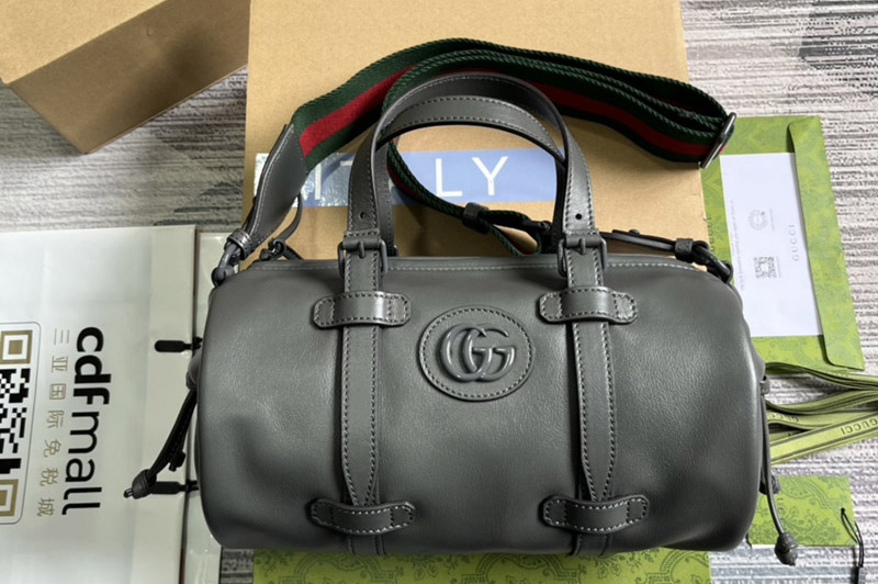 Gucci ‎725701 Small Duffle Bag With Tonal Double G in Grey leather