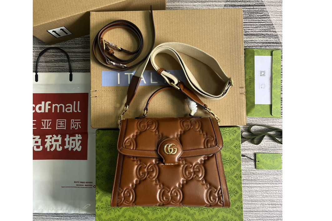 Gucci 736877 GG Matelasse Handbag in Brown GG Matelassé leather