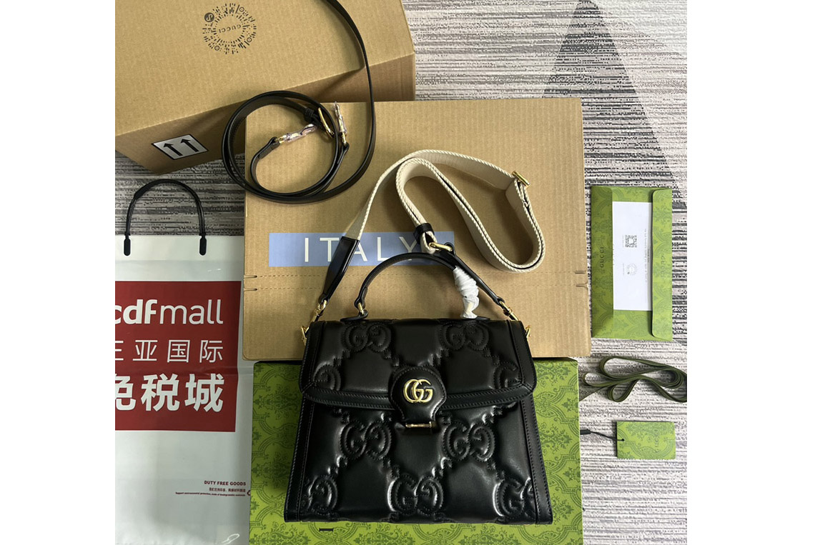 Gucci 736877 GG Matelasse Handbag in Black GG Matelassé leather