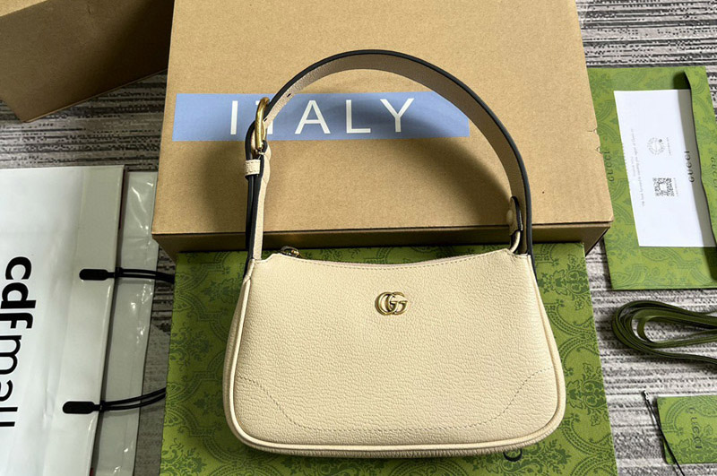 Gucci 739076 Aphrodite Mini Shoulder Bag with Double G in Cream Leather