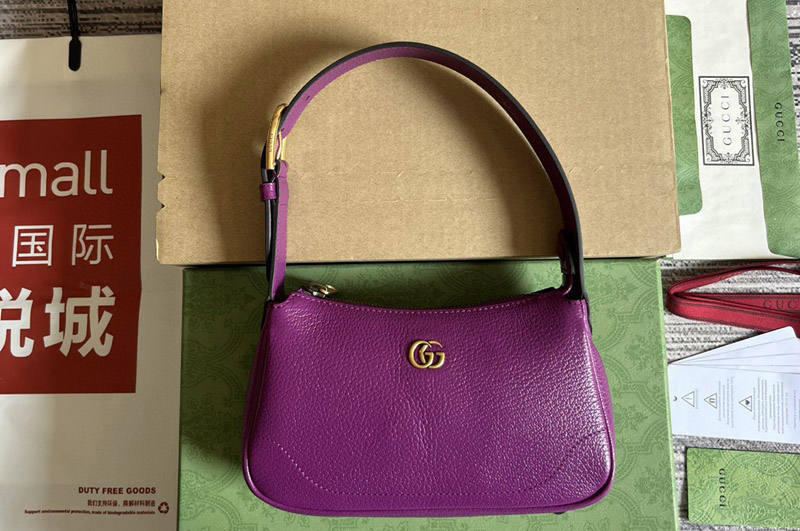 Gucci 739076 Aphrodite Mini Shoulder Bag with Double G in Purple Leather
