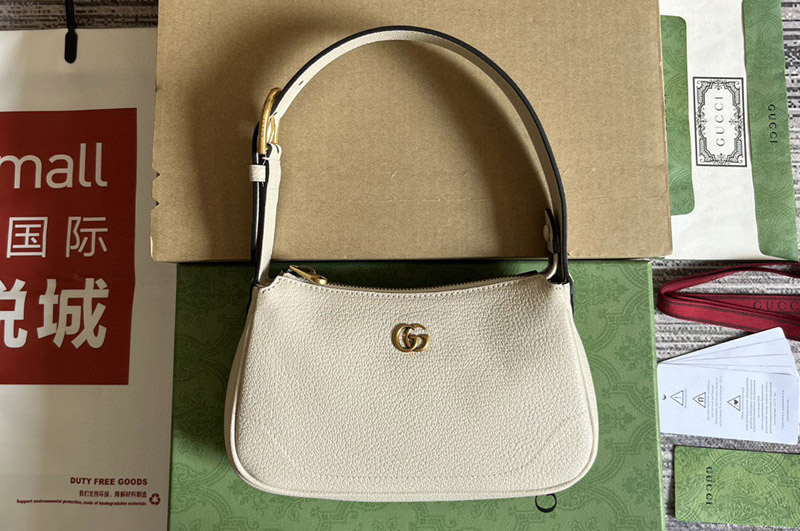 Gucci 739076 Aphrodite Mini Shoulder Bag with Double G in White Leather