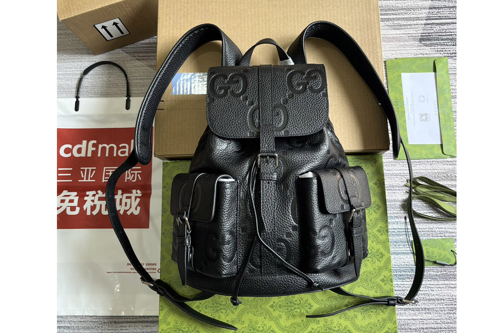 Gucci 739503 Jumbo GG Small Backpack in Black jumbo GG leather