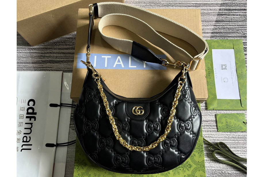 Gucci 739709 GG Matelasse Small Shoulder Bag in Black GG Matelassé leather