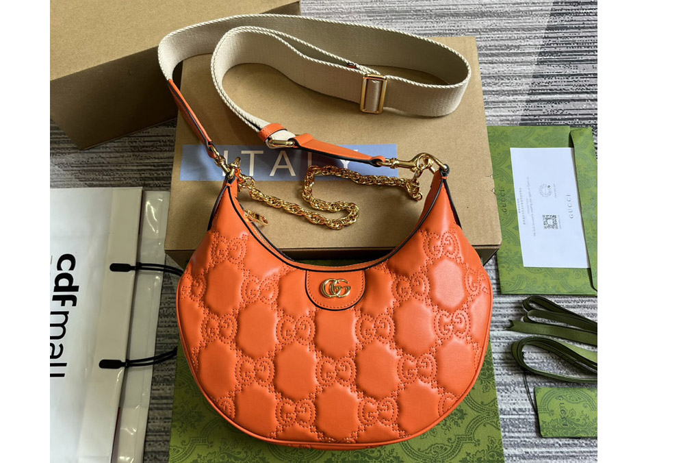 Gucci 739709 GG Matelasse Small Shoulder Bag in Orange GG Matelassé leather