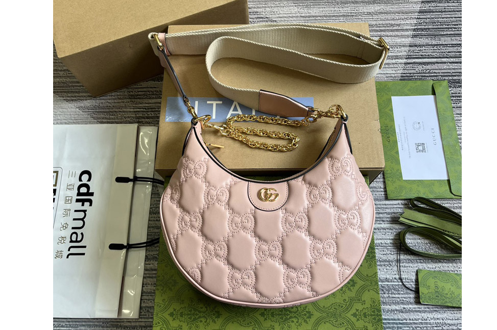 Gucci 739709 GG Matelasse Small Shoulder Bag in Pink GG Matelassé leather