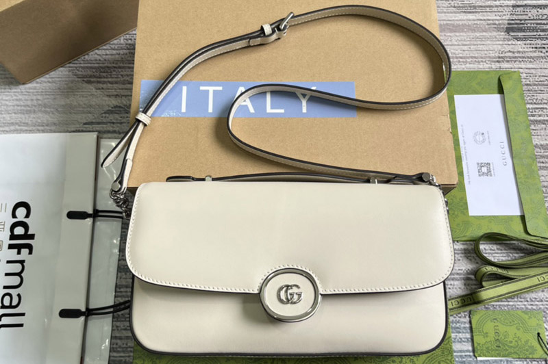 Gucci 739721 Petite GG Small Shoulder Bag in White leather