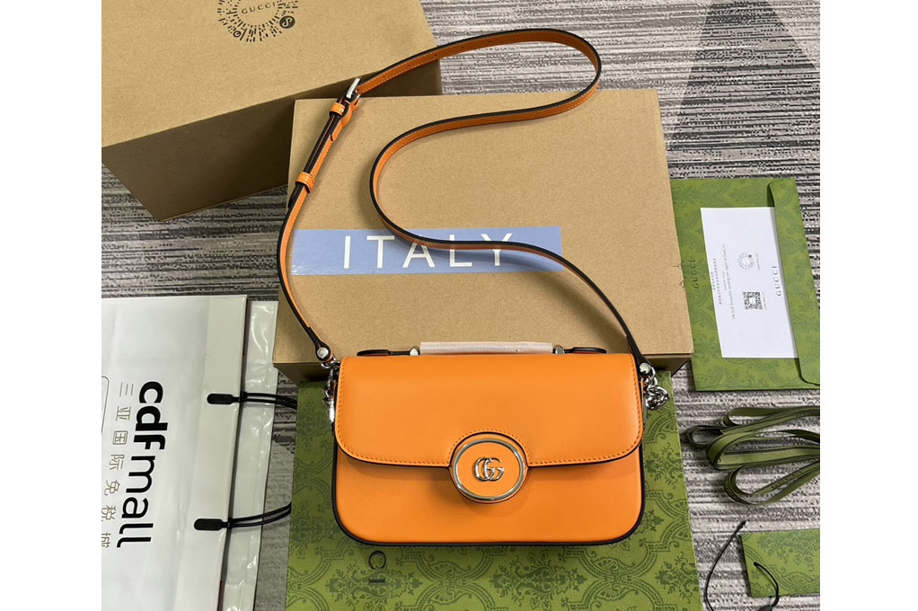 Gucci 739722 Petite GG Mini Shoulder Bag in Orange leather