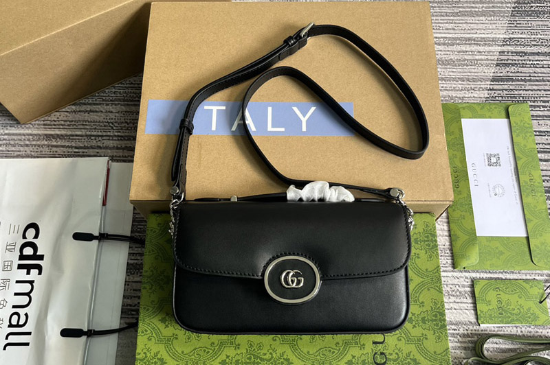 Gucci 739722 Petite GG Mini Shoulder Bag in Black leather