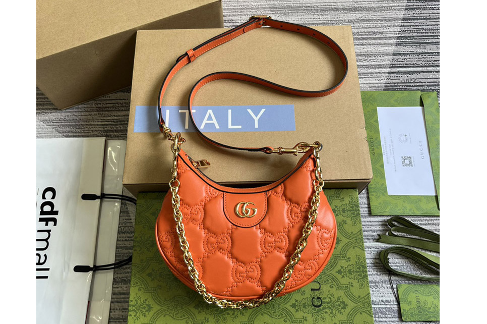 Gucci 739736 GG Matelasse Mini Bag in Orange GG Matelassé leather