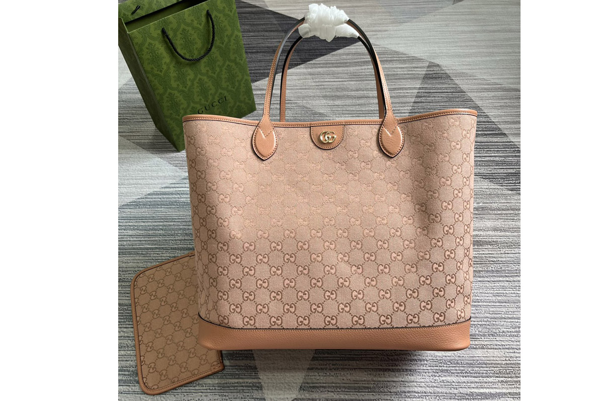 Gucci 741424 Ophidia GG Large Tote Bag in Pink GG canvas