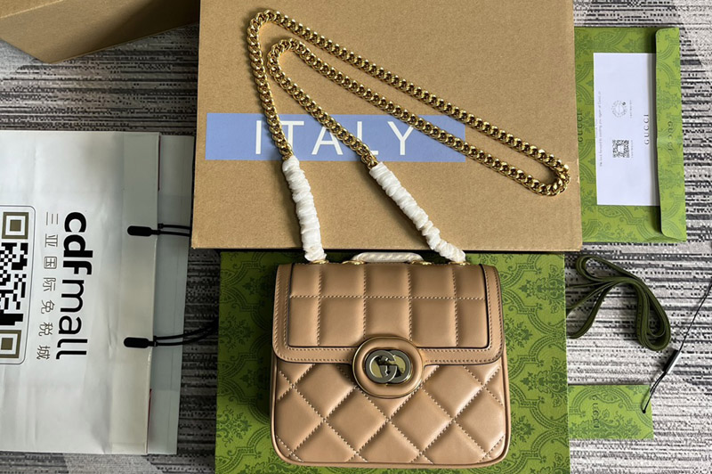 Gucci 741457 Gucci Deco Mini Shoulder Bag in Beige quilted leather