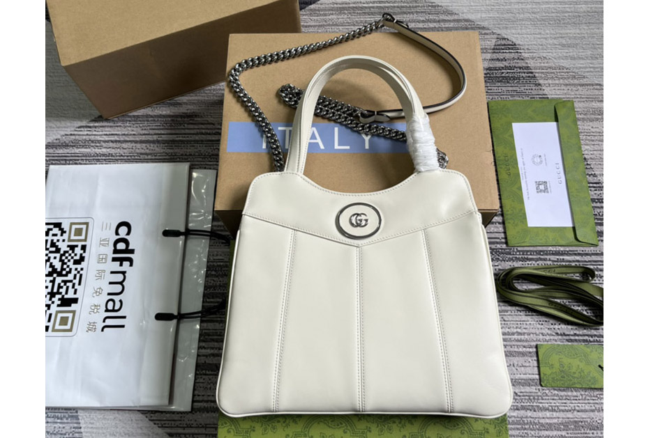 Gucci 745918 Petite GG Small Tote Bag in White leather