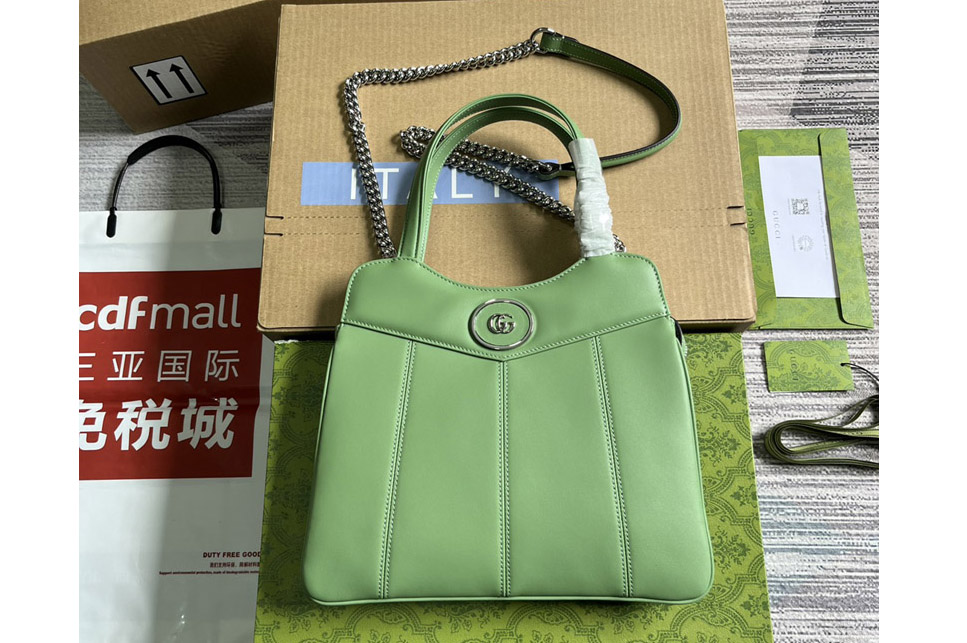 Gucci 745918 Petite GG Small Tote Bag in Light Green leather