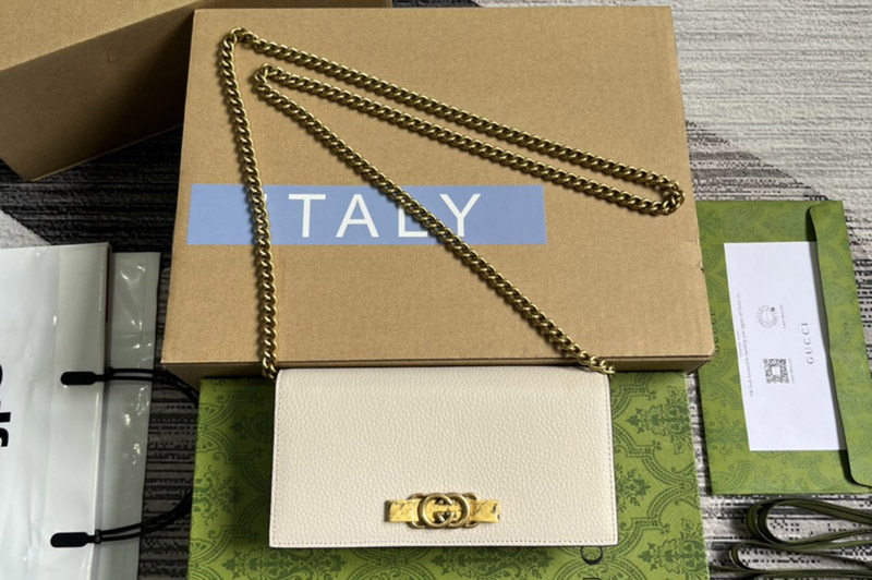 Gucci ‎746056 Chain Wallet With Interlocking G Python Bow Bag in White leather