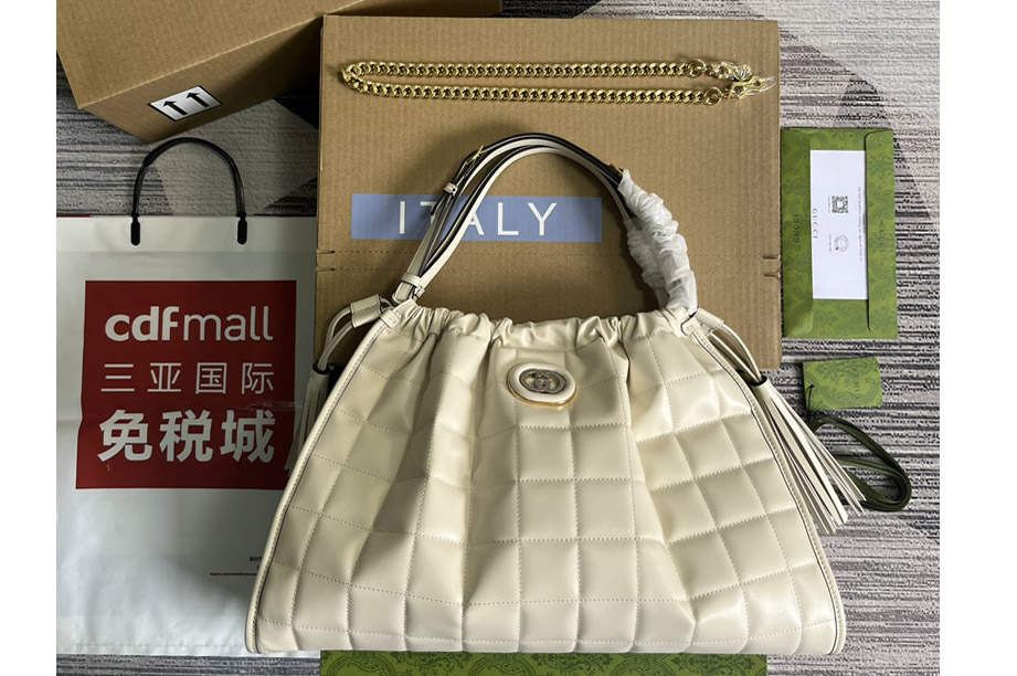 Gucci ‎746210 Gucci Deco Medium Tote Bag In White quilted leather