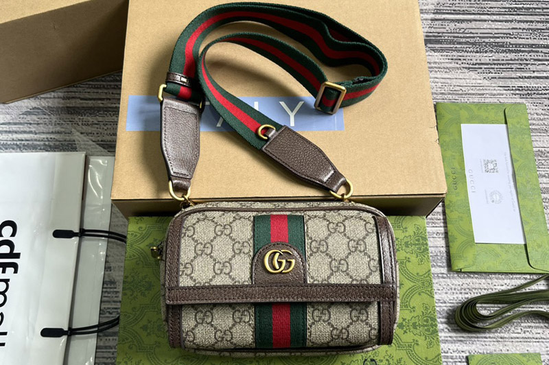 Gucci ‎746308 Ophidia GG Mini Bag in Beige and ebony GG Supreme canvas
