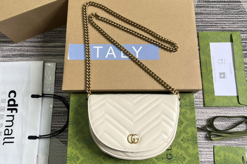 Gucci ‎746431 GG Marmont Matelasse Chain Mini Bag in White matelassé chevron leather