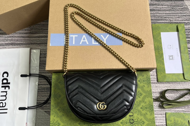 Gucci ‎746431 GG Marmont Matelasse Chain Mini Bag in Black matelassé chevron leather